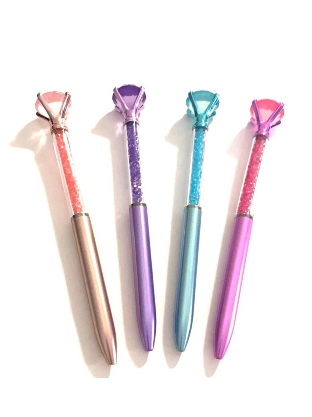 Diamond Pen Set of 4: Purple, Pink, Blue, & Rose Gold - Black ink only - NEW